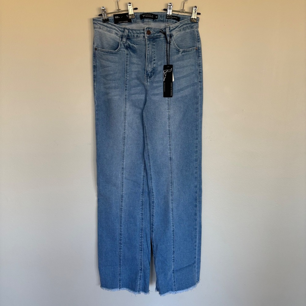 Lucky & Blessed High Rise Trouser Fit Jeans Light Wash Raw Hem JE325-MW Size 12